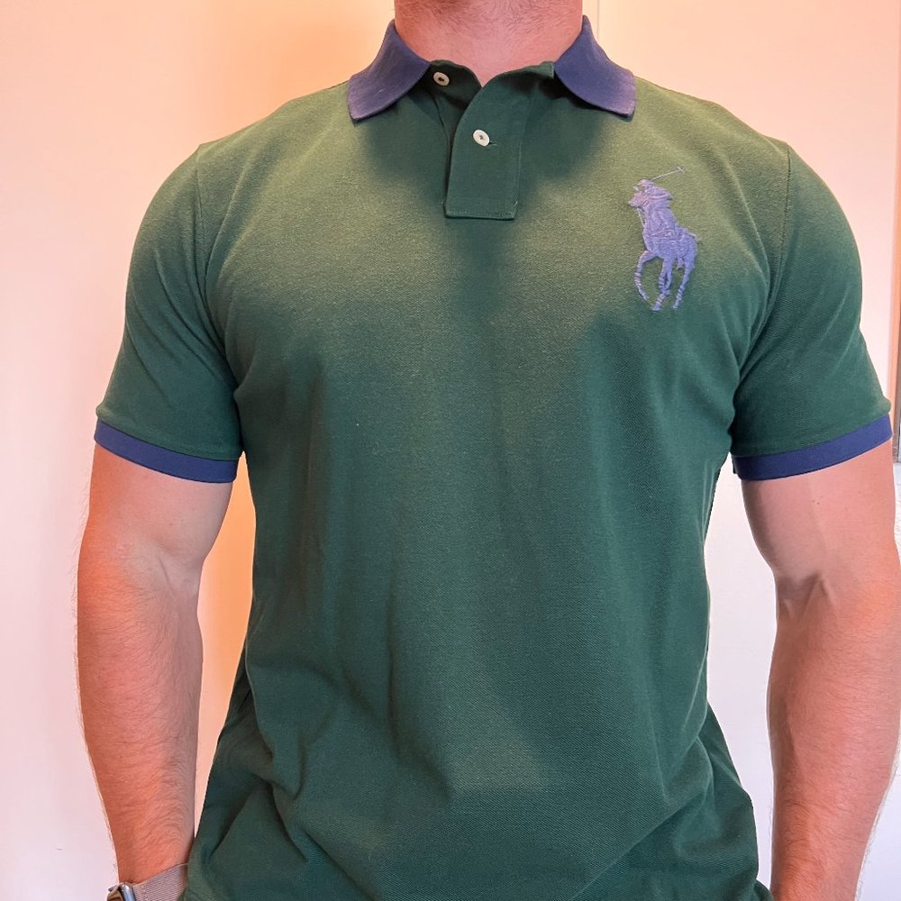 NEW - Polo Ralph Lauren Polo Shirt - Hunter Green wih Blue Logo - Size Large